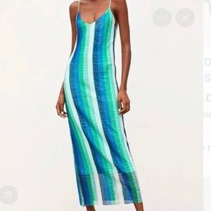 Zara Striped Sequin Midi Dress XS NWOT
